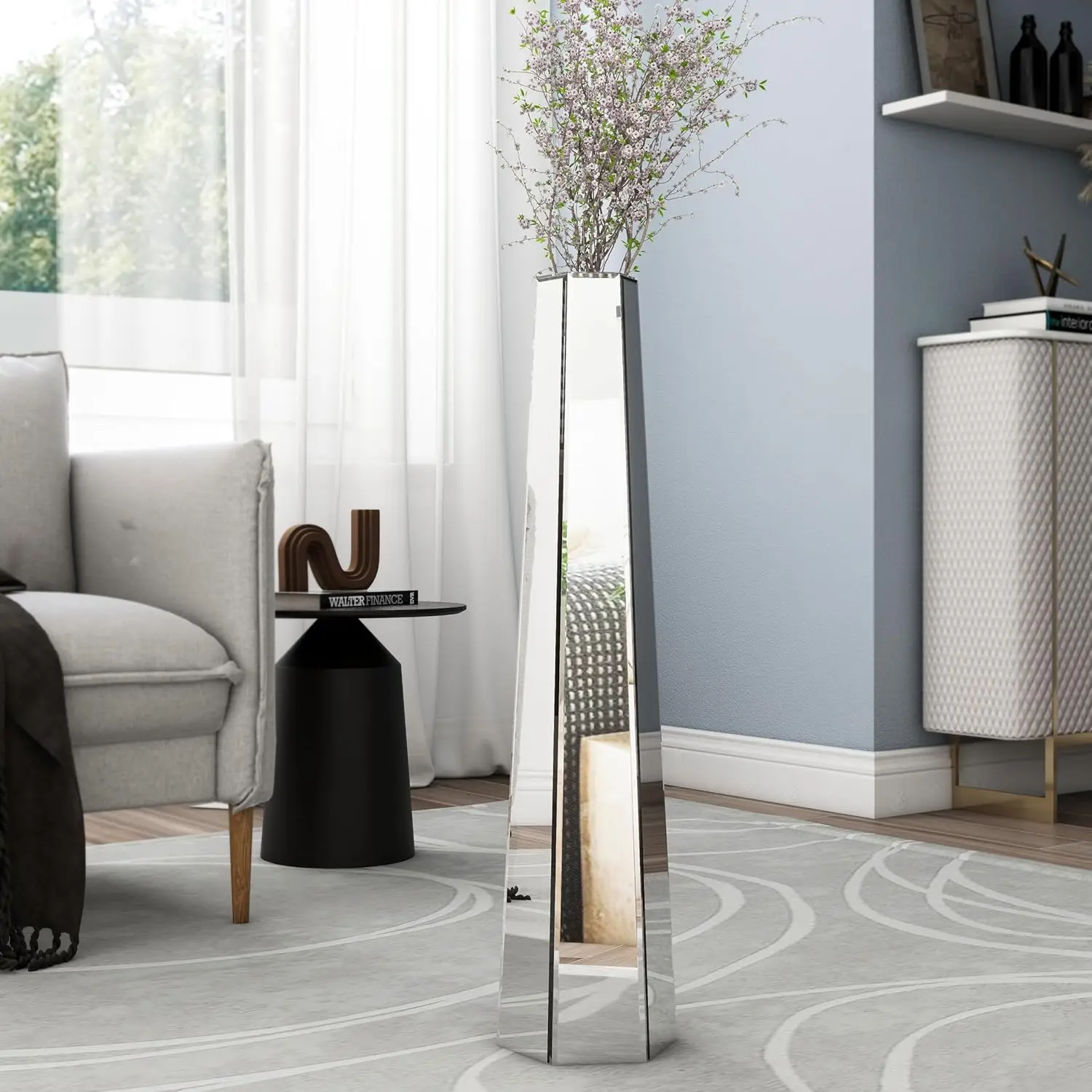 

30 inch Tall Mirror Floor Vase, Silver Large Vases for Decor Living Room Floor, Sophisticated Vessel for Decorative Branches