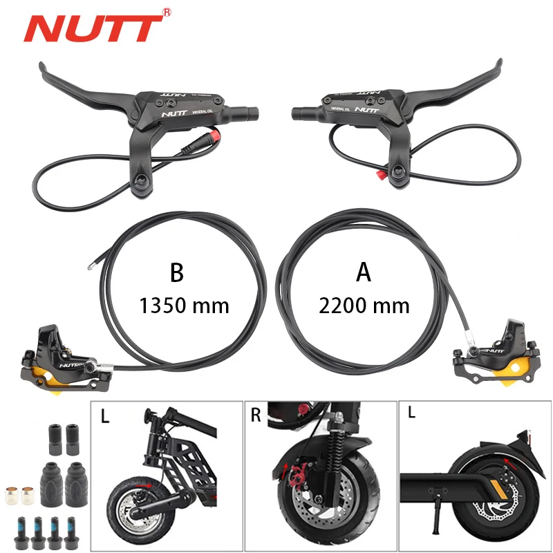 NUTT 4-Kolben-Hydraulikabschaltbremse E-Bike und Elektroroller Scheibenbremse für Zero 10X/11X, Vsett 10+/9+, Kaabo Wolf Warrior 11