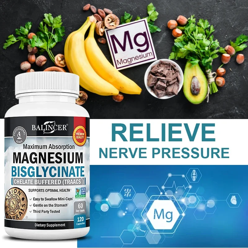 Magnesium Glycinate Bisglycinate for Muscle Relaxation, Bone, Heart, Nerve, Sleep and Calmness Support for Men and Women