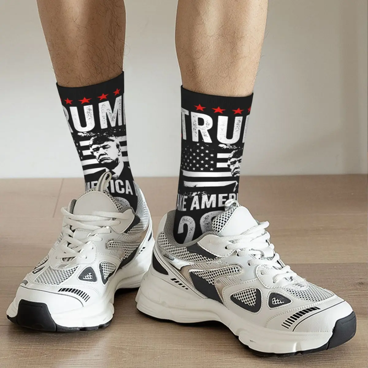 Calcetines para hombre con estampado de Donald Trump, medias divertidas y felices de regreso a América, Estilo Vintage Harajuku I support trump Hip Hop, 2024