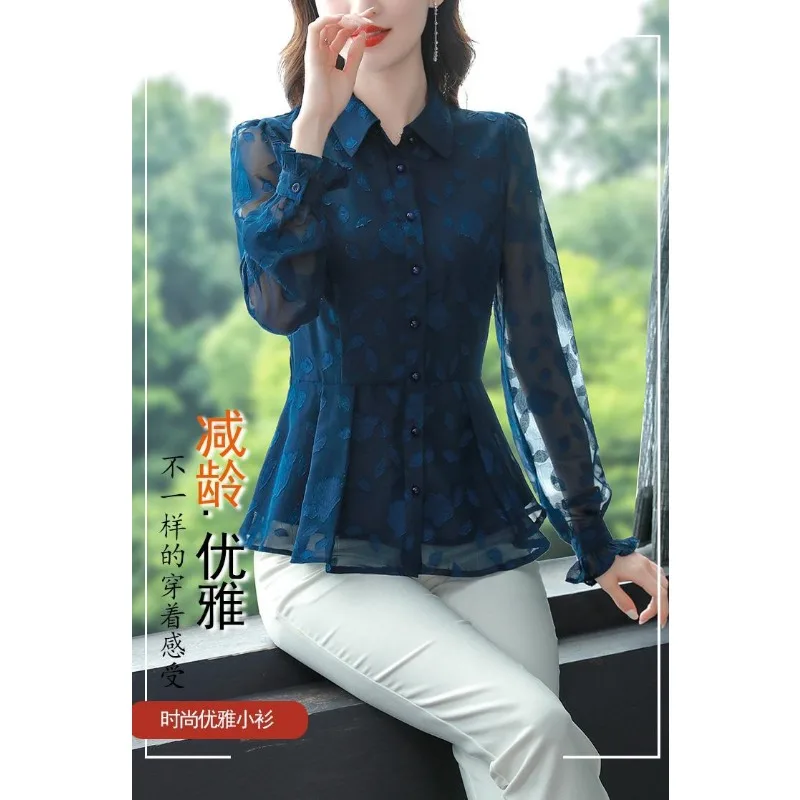 Frühling Chiffon Hemd frauen Lange ärmeln Temperament Taille frauen Kleine High-end-Ausländischen Stil Mittleren alters Top kleidung