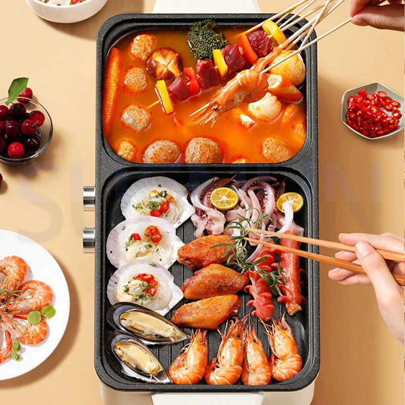 Electric Boiling Pot Multifunctional Pan For Cooking Grilling And Hotpot Pan And Baking Frying And Baking One Pot Dual-use