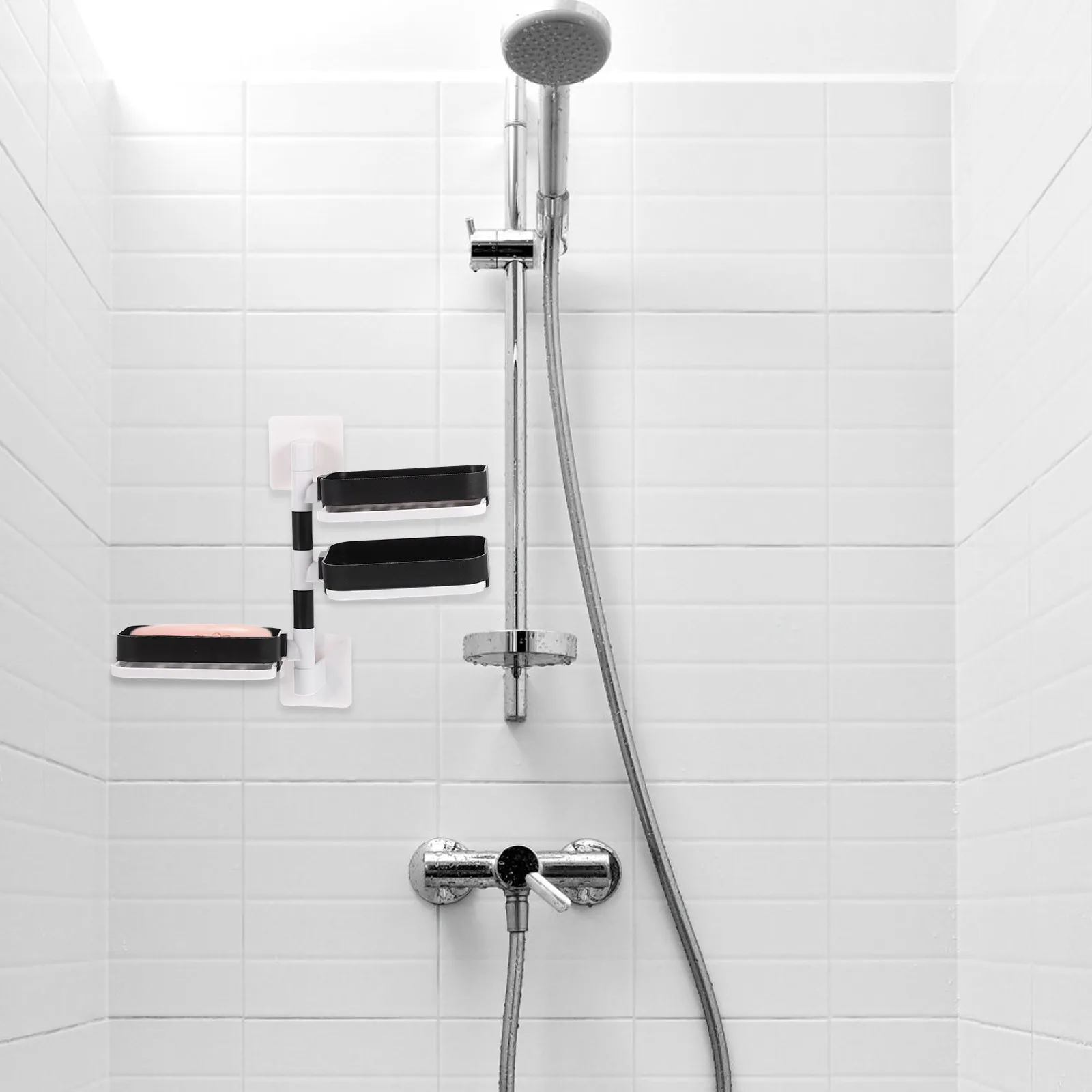 Adhesive 3-Layer Wall Soap Holder No Punching Rotating Drainage Design Space Saving Soap Dish for Bathroom Shower Kitchen
