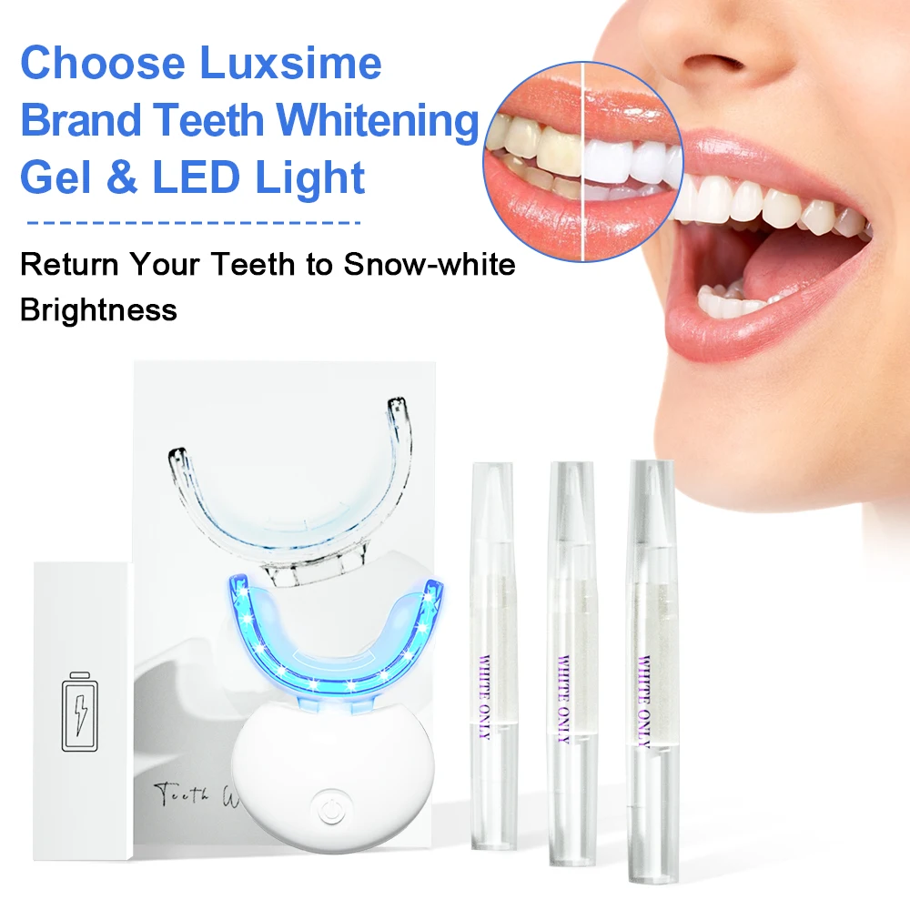 Dental Teeth Whitening PAP Peroxide Gel with Cordless LED Whitening Light Dental Bleach Gel Kit Safe and Secure