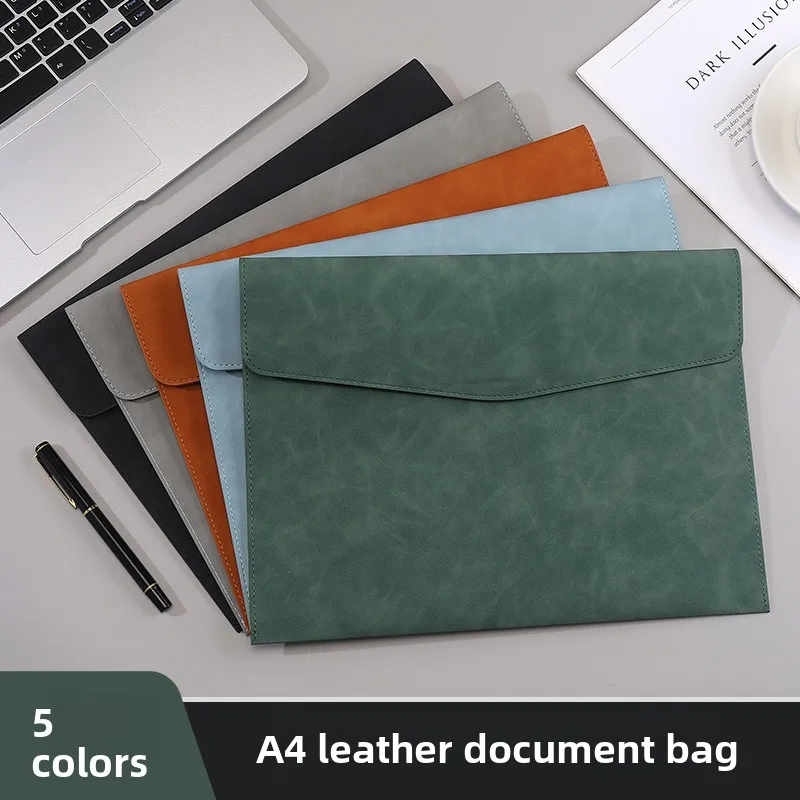 Leatherette Document Pouch A4 File Folder Thickened Snap-Closure Waterproof Business Organizer 5 Colors Available