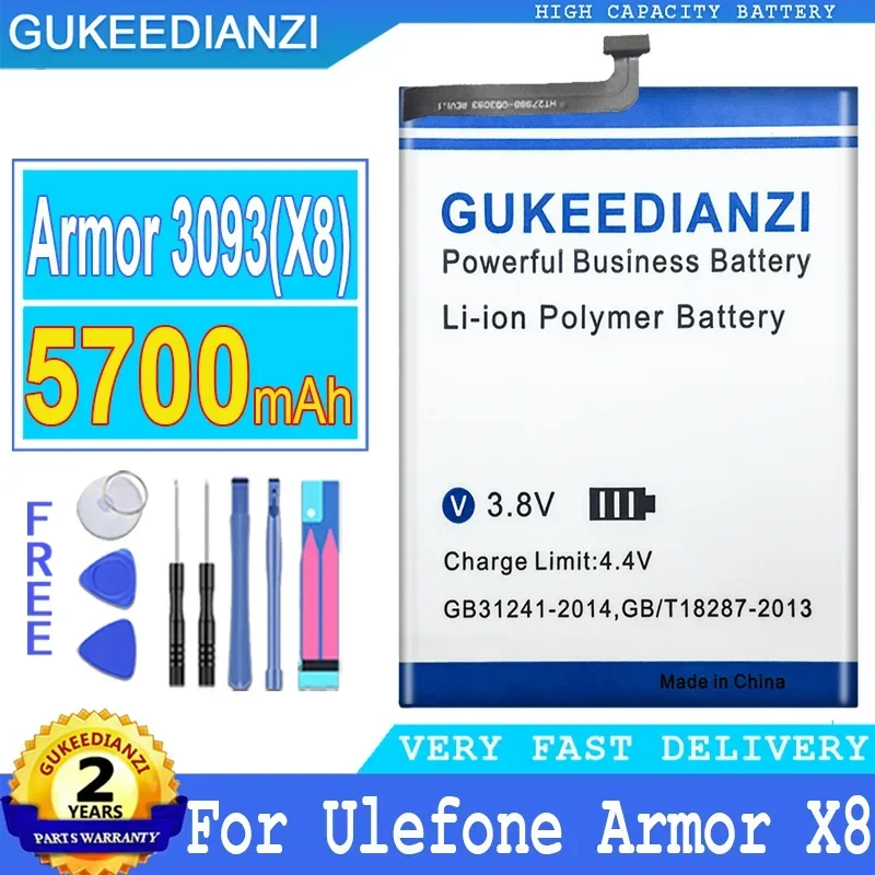 

Аккумулятор GUKEEDIANZI для Ulefone Armor X8, запасные аккумуляторы, аккумулятор большой мощности, бесплатные инструменты, 5700 мАч, 3093, X8