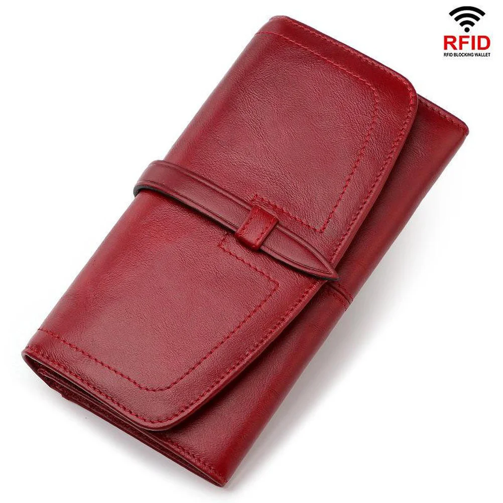 New Leather Wallet Women RFID Long Zipper Retro Women Wallet Large Capacity Fashion Female Bag