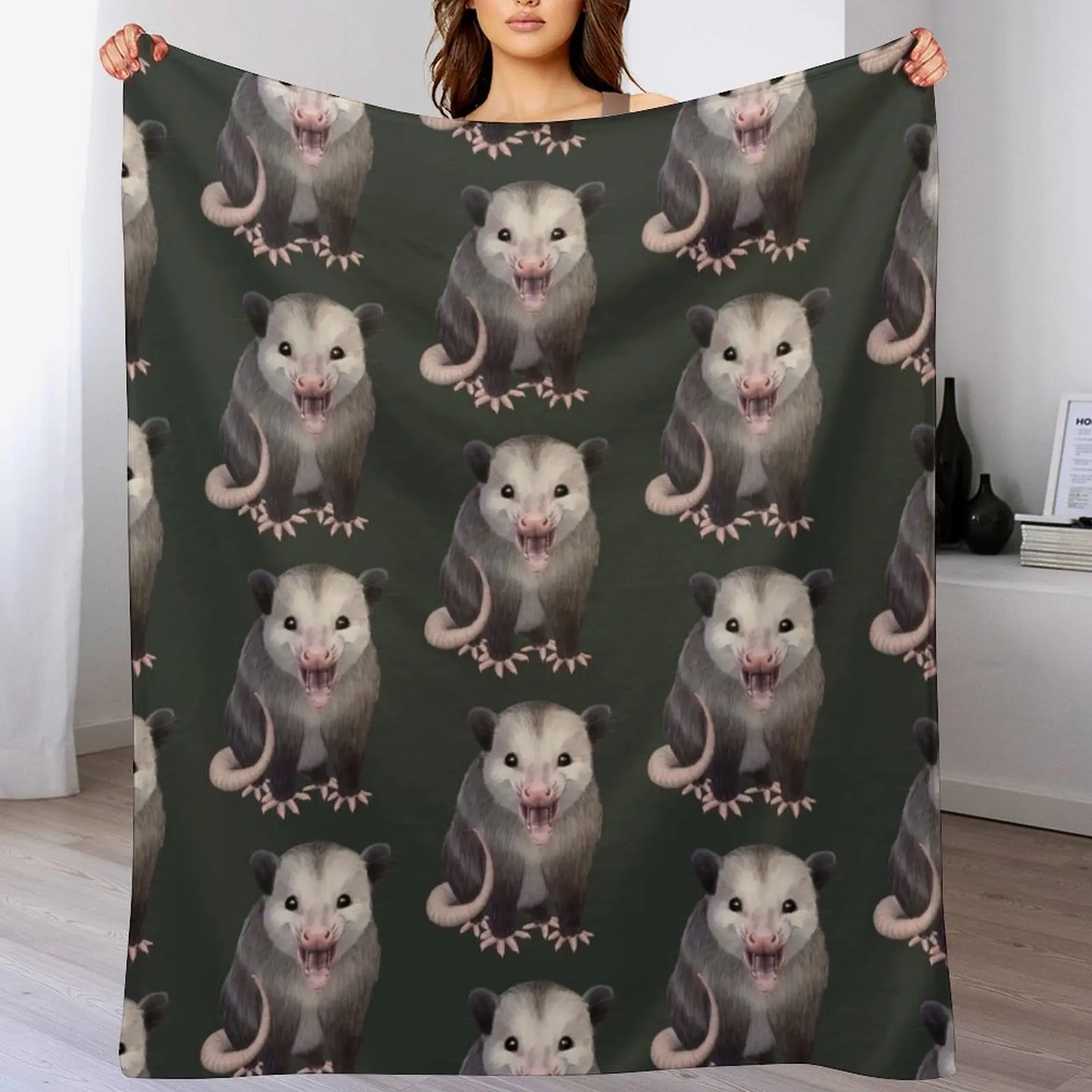 Happy Possum Throw Blanket Designers Flannel Furry Blankets