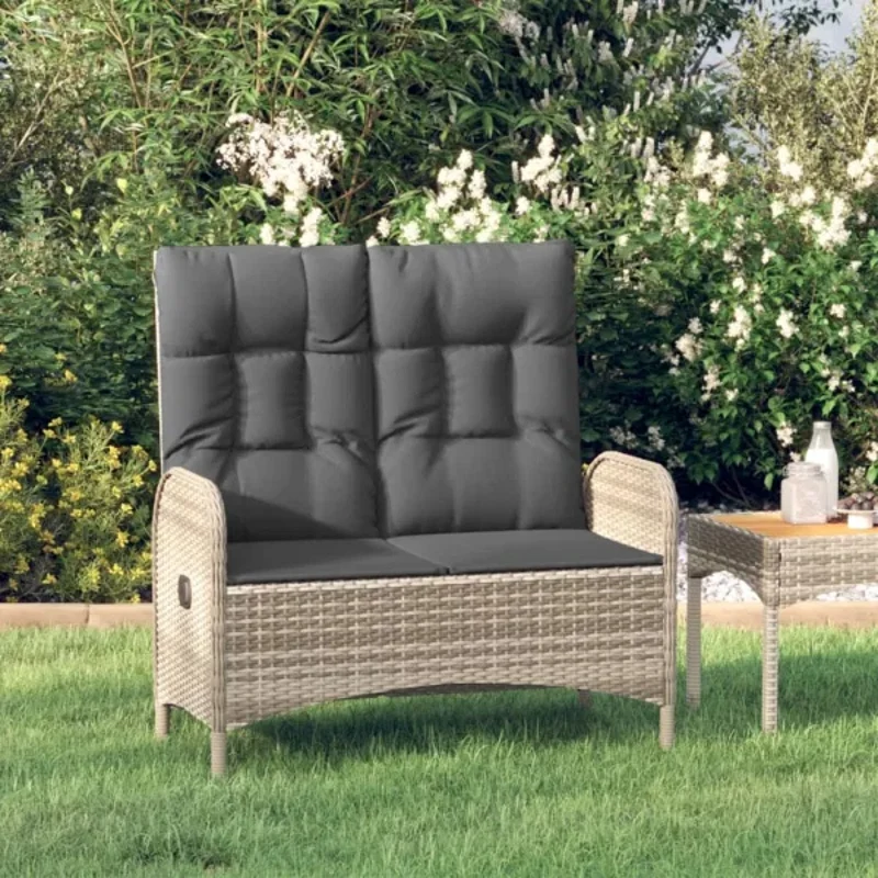 Gray Patio Reclining Chair 42.1 Inch Comfortable Lounge Chair with Cushions Garden Balcony Two-Seater Handwoven Rattan Chair