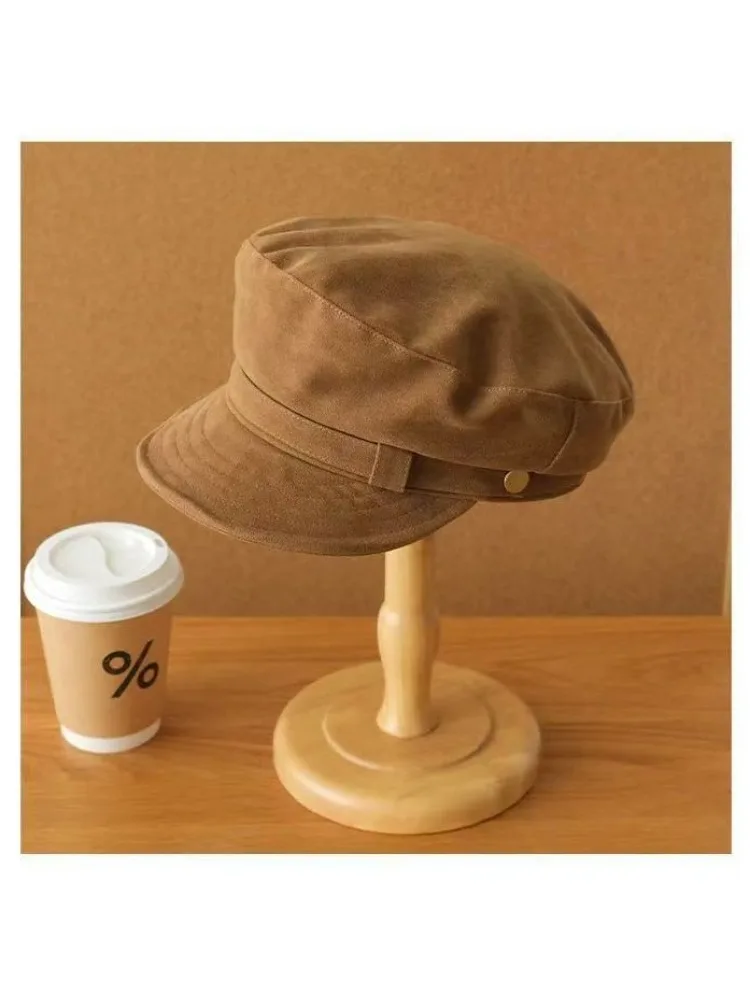 Retro Marine-Stil Wildleder Newsboy Cap für Herren und Damen – Lässige Herbst-Winter Flat-Top Maler-Mütze – Detail 3