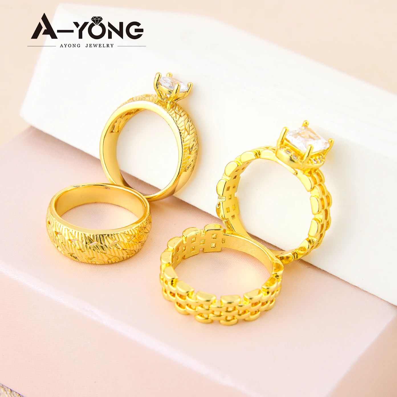 Luxury Gold Color Wedding Couples Rings 18k Copper Gold Plated Unique Personality Dubai Arab Women Mens Vintage Jewelry Gifts image 5