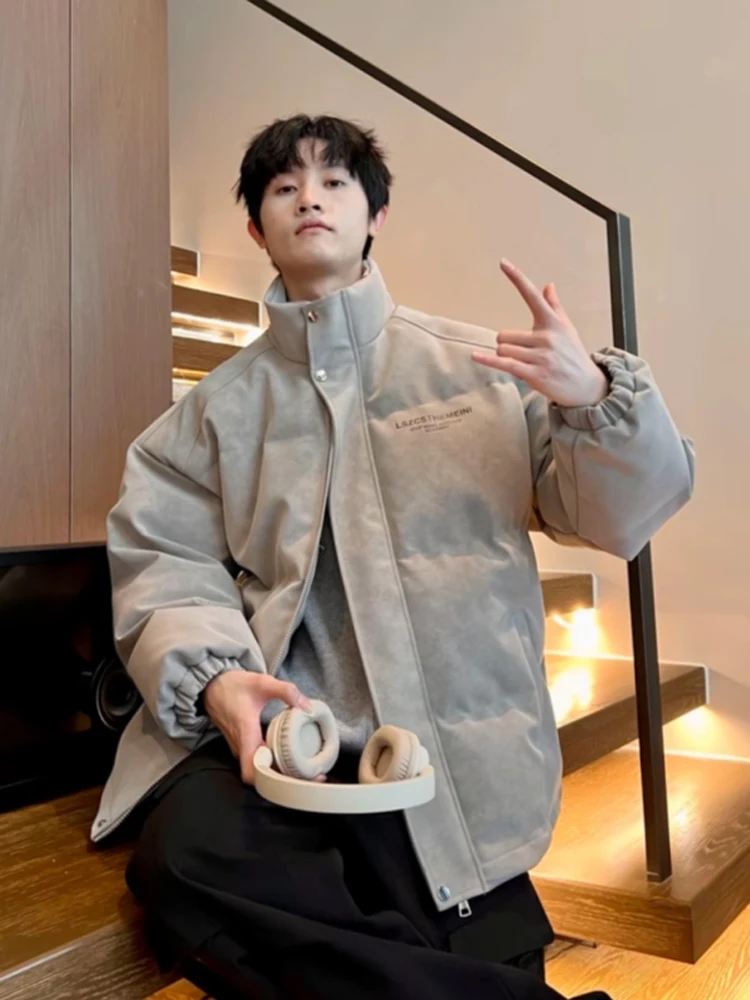 

Retro American PU Leather Cotton Jaet Men's Winter Thi Warm Cold Resistant Bread Sle Outerwear Matte Surface Premium Fe...