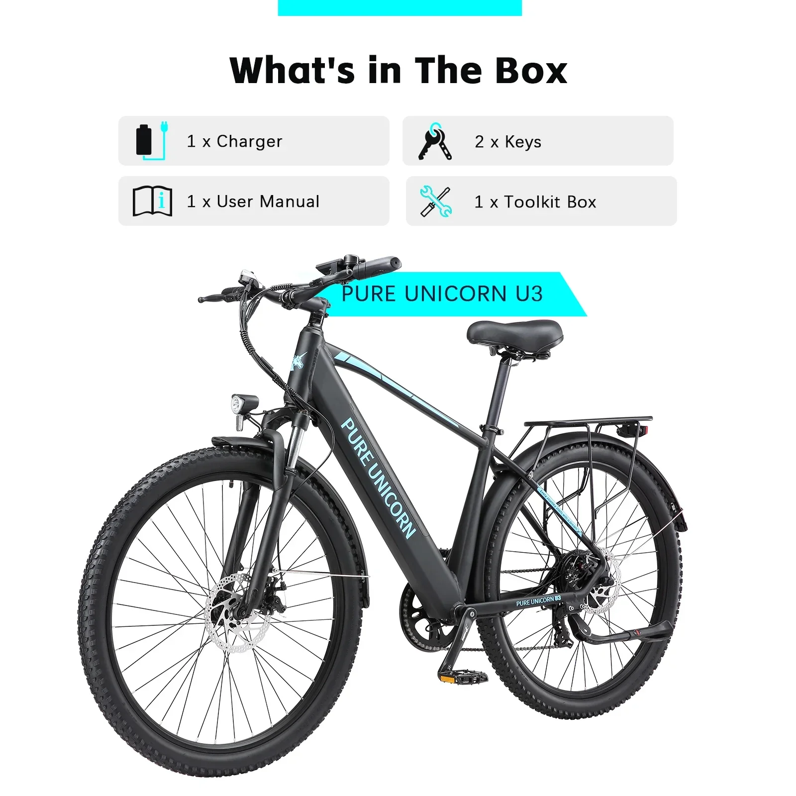 PURE UNICORN U3 Urban Commuting Electric Bicycles Men's EBike 48V12.8Ah Battery 29 Inch Tire