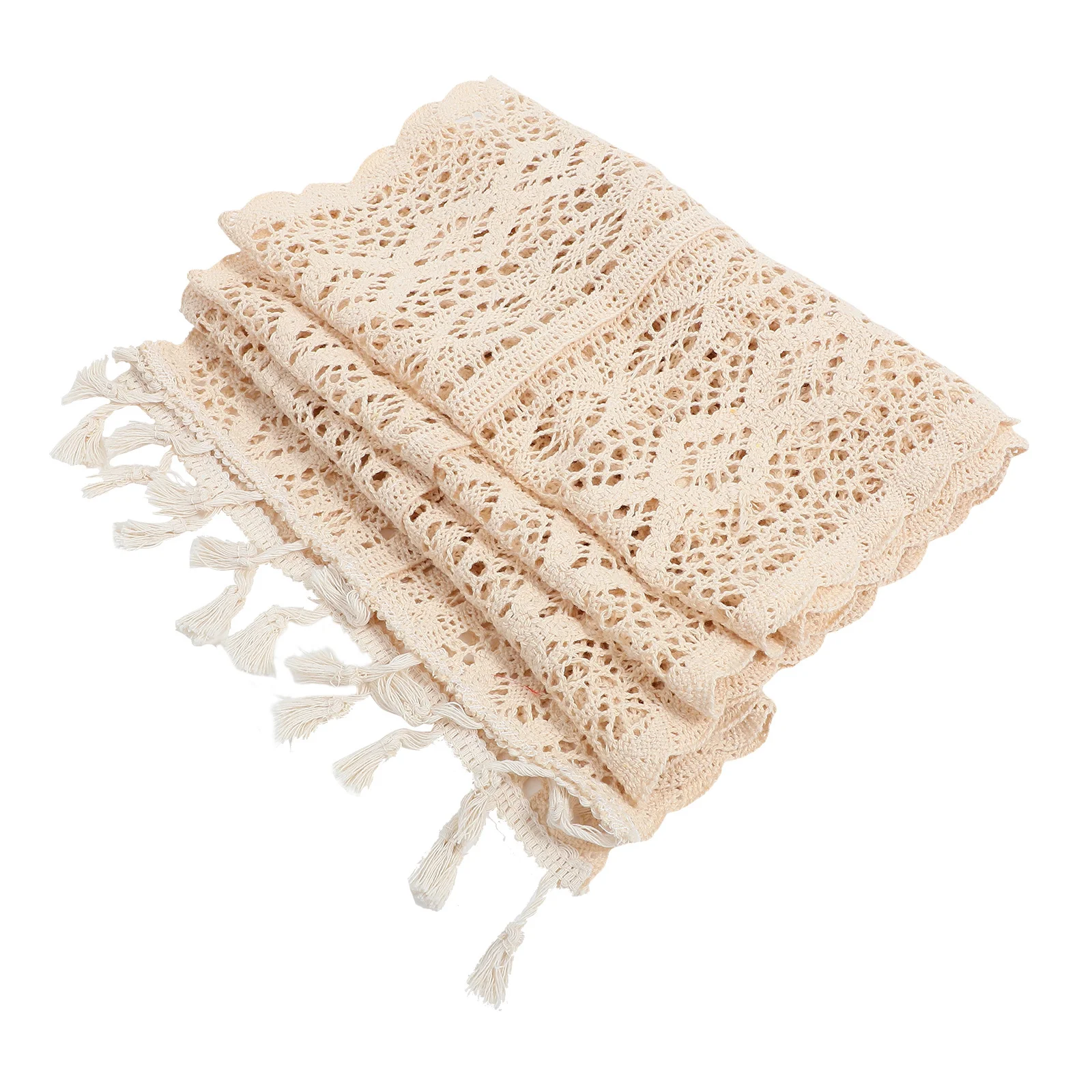 

Lace Table Runner Cotton Woven Fringe Edge For Home Wedding Party Decoration White Hollow Design Tablecloth