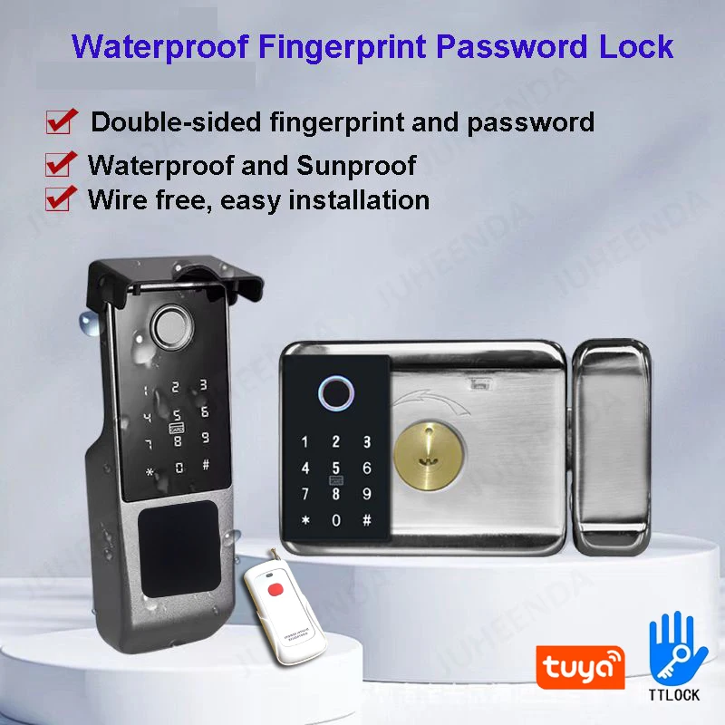 Outdoor Tuya Wifi Waterproof Smart Door Lock Double Side Fingerprint Sensor Digital Code IC Card TTLock App Electronic Gate Lock