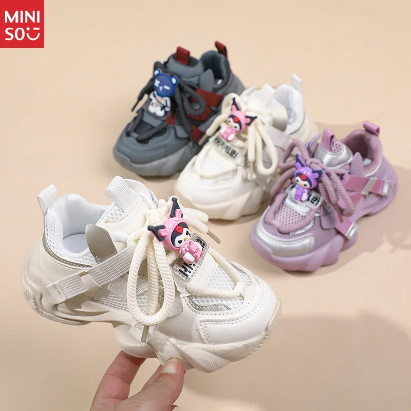 

Miniso 2025 Girls Kuromi Running Shoes with Buckle, Cute Soft Sole Breathable Casual Sneakers Trendy