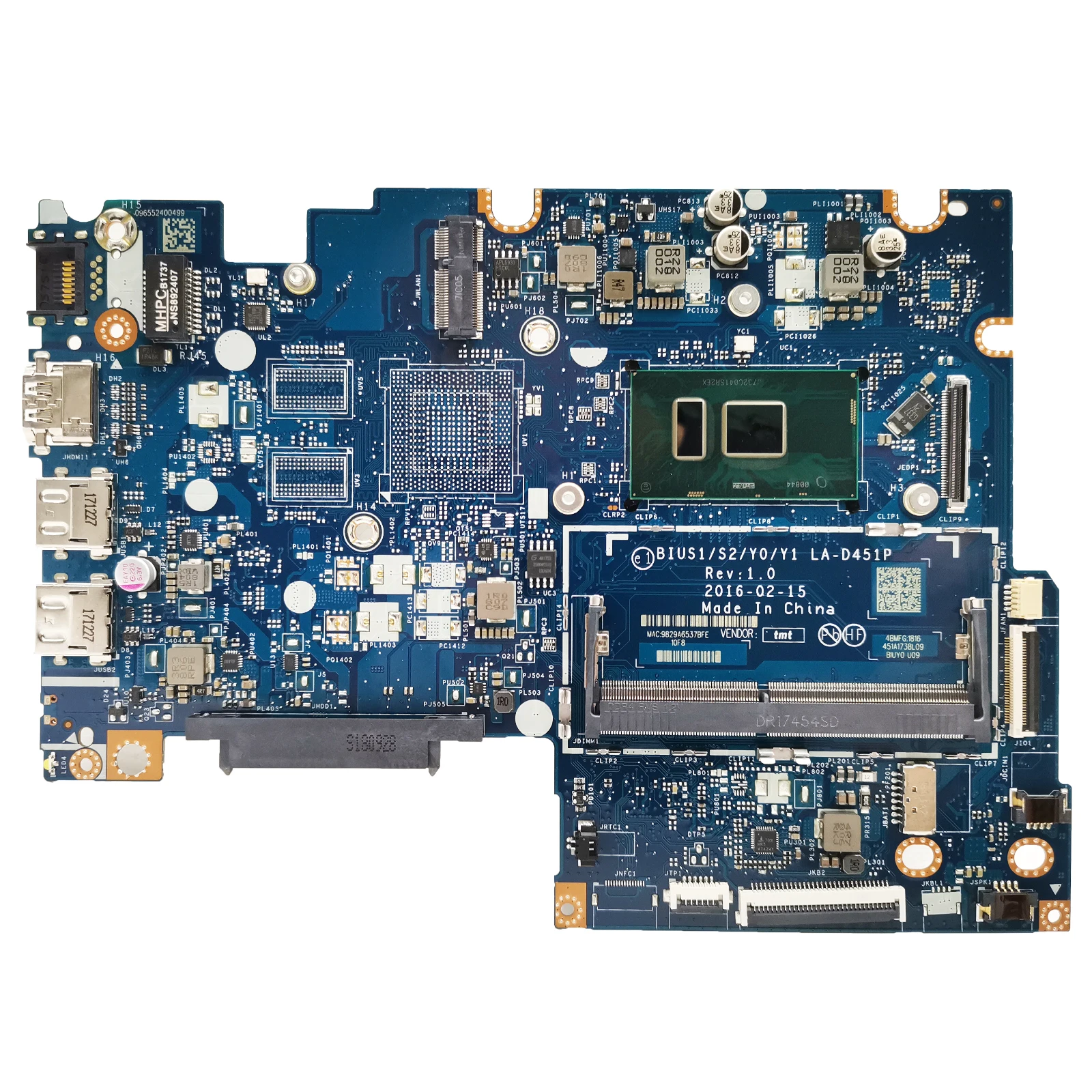 AKEMY For Lenovo ideapad 510S-14ISK 310S-14ISK Laptop Motherboard BIUS1/S2/Y0/Y1 LA-D451P Mainboard With CPU 4405U test work