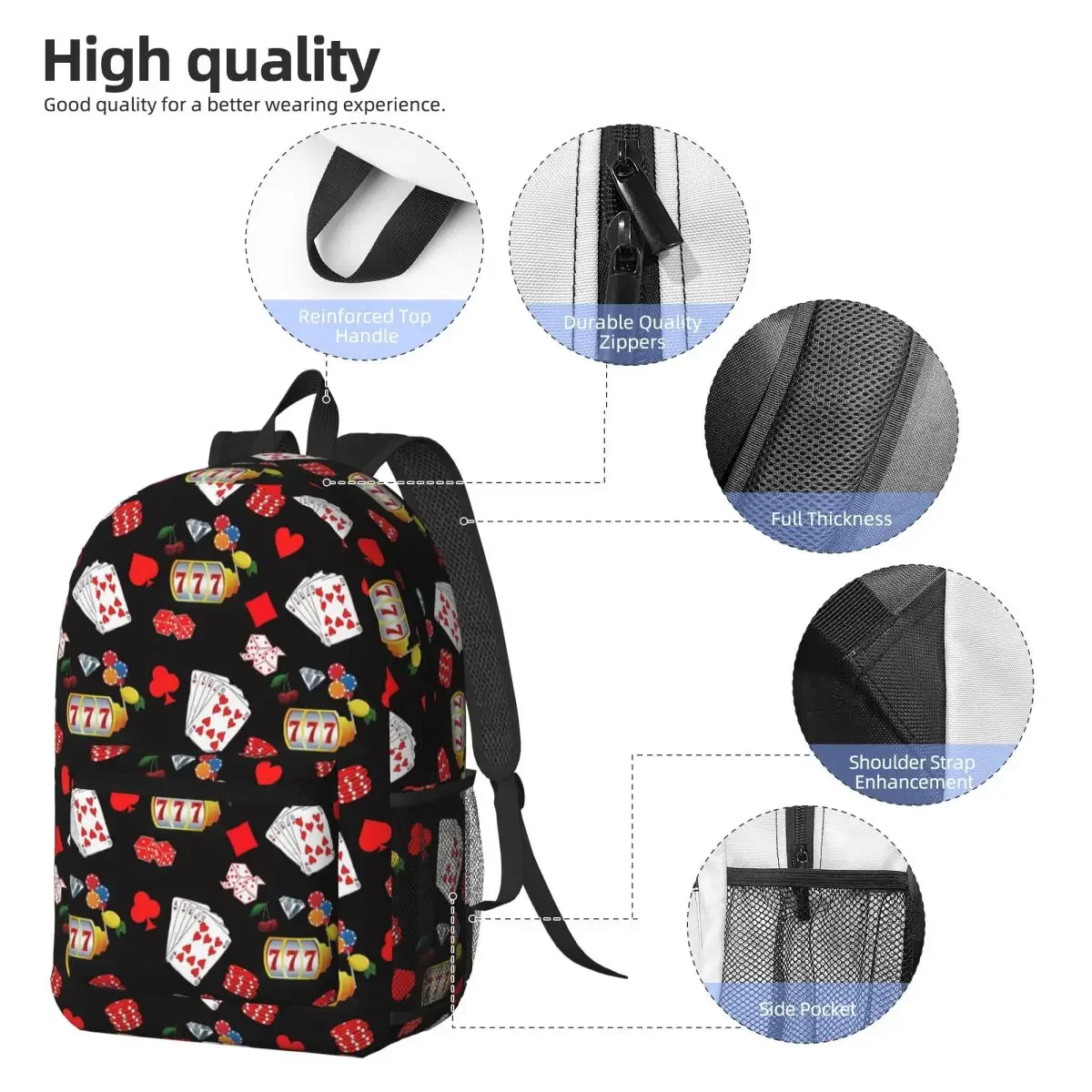 Playing Cards And Poker Chips Backpack Daypack Large Capacity Children BookBag School Bag Shoulder Bags for Men Women