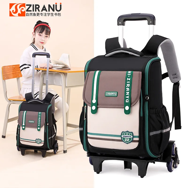 

2025 New Students Wheel Schoolbag Children Trolley Backpack Girls Rolling Backpacks Large Capacity Knapsack High Quality Bookbag