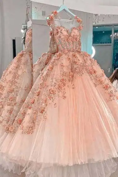 CloverBridal-flores 3D brillantes, malla brillante para Quinceañera, ilusión rosa, corpiño De hueso De 15 Quinceañera, 2023, WQ9735