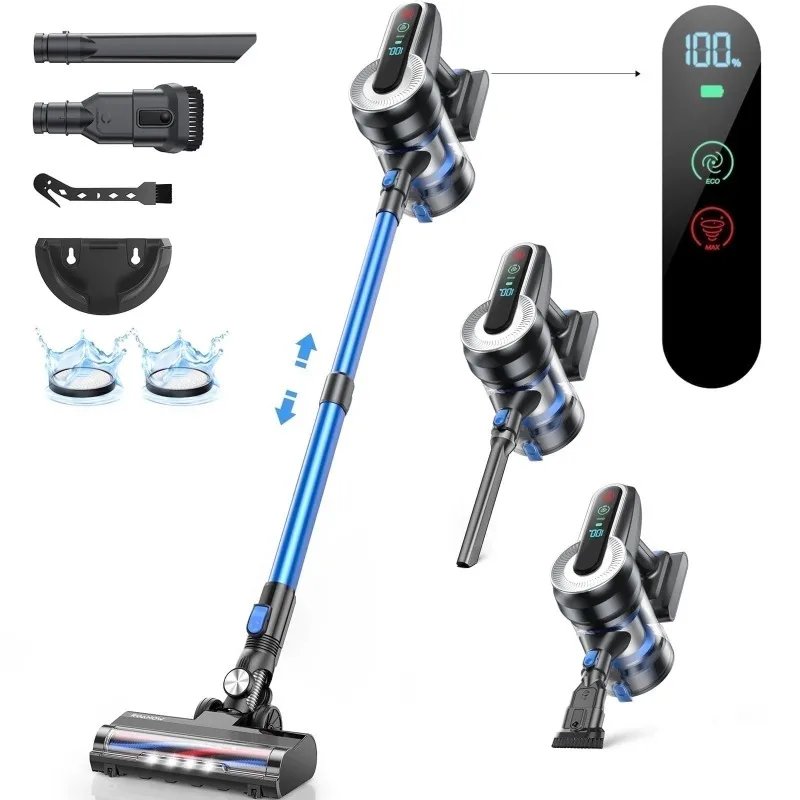 

Roanow Cordless Vacuum Cleaner, 38KPA/55Mins with Display Stick Vacuum for Home Hardwood Floor Carpet Pet