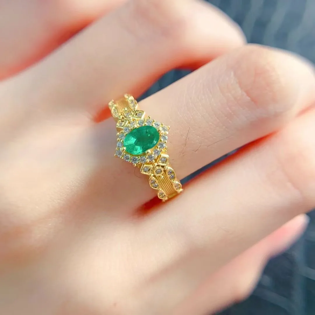 KJJEAXCMY High End Women's Ring Natural Emerald S925 Silver with Electroplating Boasting High Clarity Full Brilliance Gift