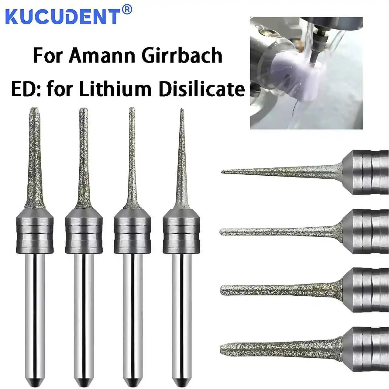 

Professional Amann Girrbach Dental Lithium Disilicate Milling Burs ED Coating 0.5/1.0/1.4/1.8mm D3 Fit Glass Ceramic Blocks