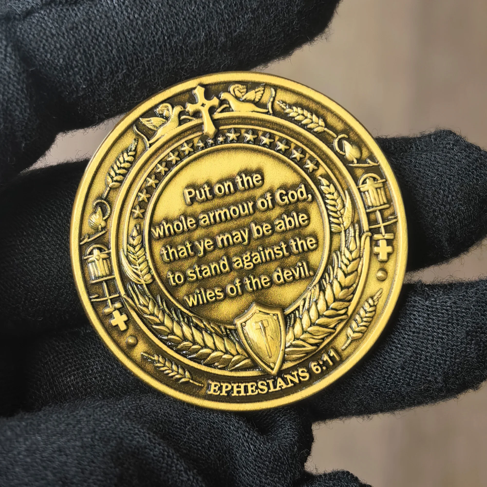 Armor of God Challenge Coin with Ephesians 6:11 Inscription - Ideal for Spiritual Strength and Motivation