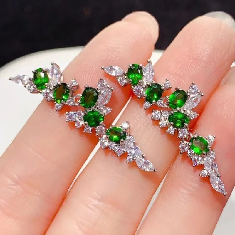 

Dazzling 925 Silver Bridal Earirngs Natural Diopside Earrings 3mm*4mm 1.2ct Genuine Chrome Diopside Jewelry