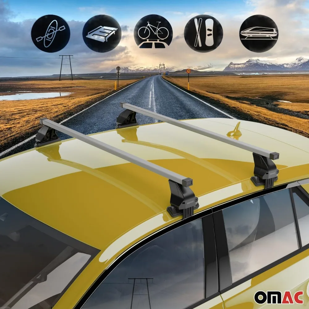 قضبان متقاطعة لرف السقف لـ 2019-2025 Gmc Sierra حامل أمتعة ناعم رمادي 2 قطعة