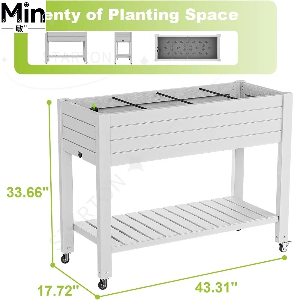 Wheeled Raised Garden Bed Outdoor Large Resin Divisible Elevated Patio Planter Box Stand for Vegetable Flower Growing