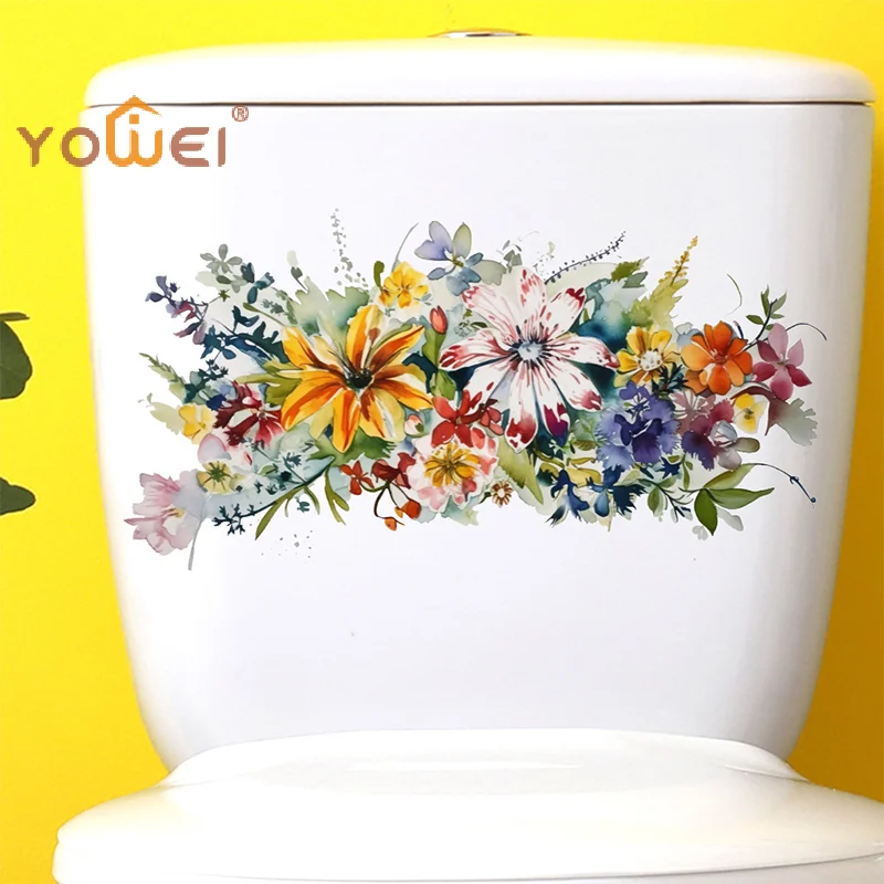 Latest Toilet Sticker Flower Sticker Bathroom Self-adhesive Painting Waterproof Sticker Toilet Cover Bathroom Wall Sticker