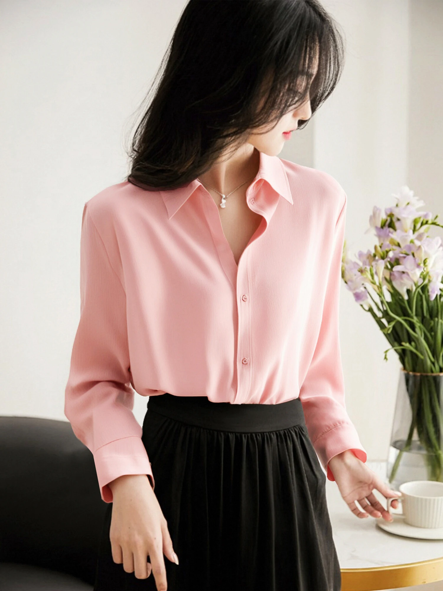 

Женская рубашка Chivirin Korean Sle Long Sve, розовая, для офиса, профессиональная, приталенная, универсальная, осенняя новинка, дышащая.