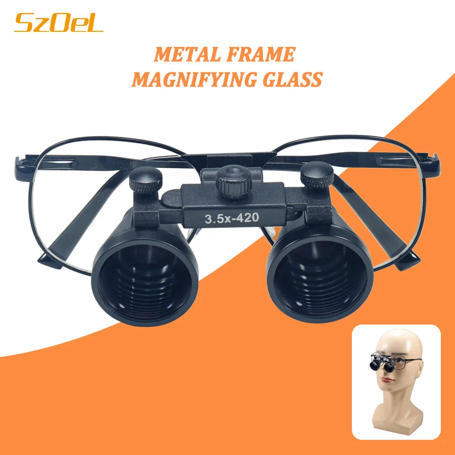 Dental Loupe, Dental Oral Surgery Magnifying Glass, Metal Eyeglass Frame, 2.5X/3.5X Dental Surgery Oral Magnifying Glass