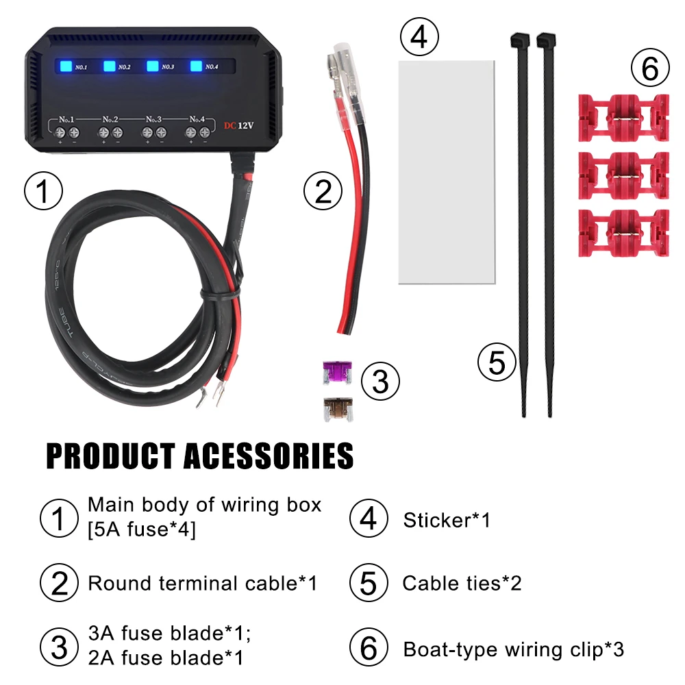 Caja de conexiones de fusibles de 12V y 20A, protección de circuito eléctrico, accesorios de coche de motocicleta con indicador de luz LED, soporte de cuchilla de fusible