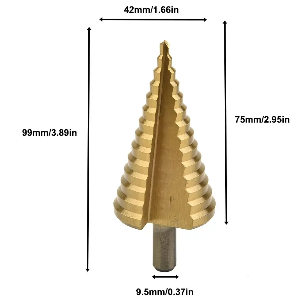 Imagem -03 - Hss Passo Cone Broca 442 mm Punho Redondo Titânio Banhado Buraco Cortador Espiral Fluted Passo Cone Broca Madeira Metal Buraco Cortador