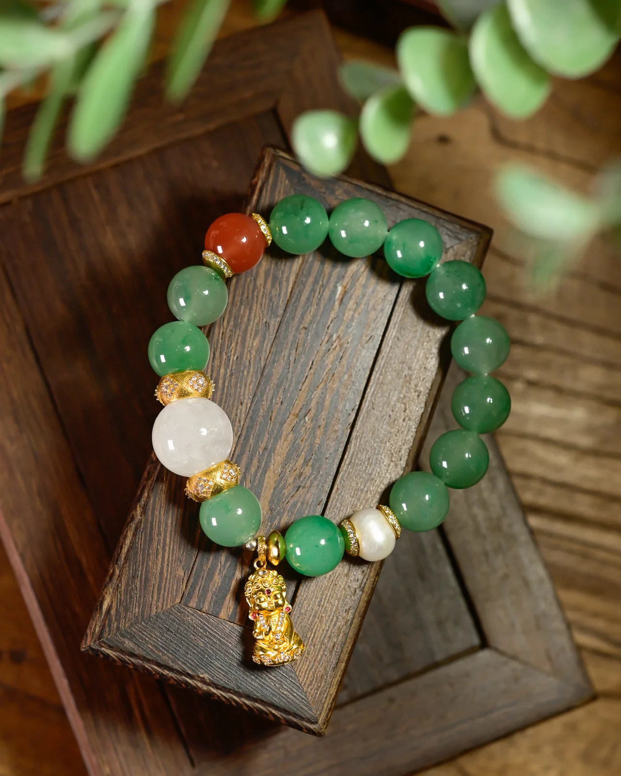 

Браслет из натурального жадеита, белого фантомного кварца, расшитый бисером, S925, позолоченный, стерлинговое серебро, подвеска Будды, защитные ювелирные изделия из драгоценных камней