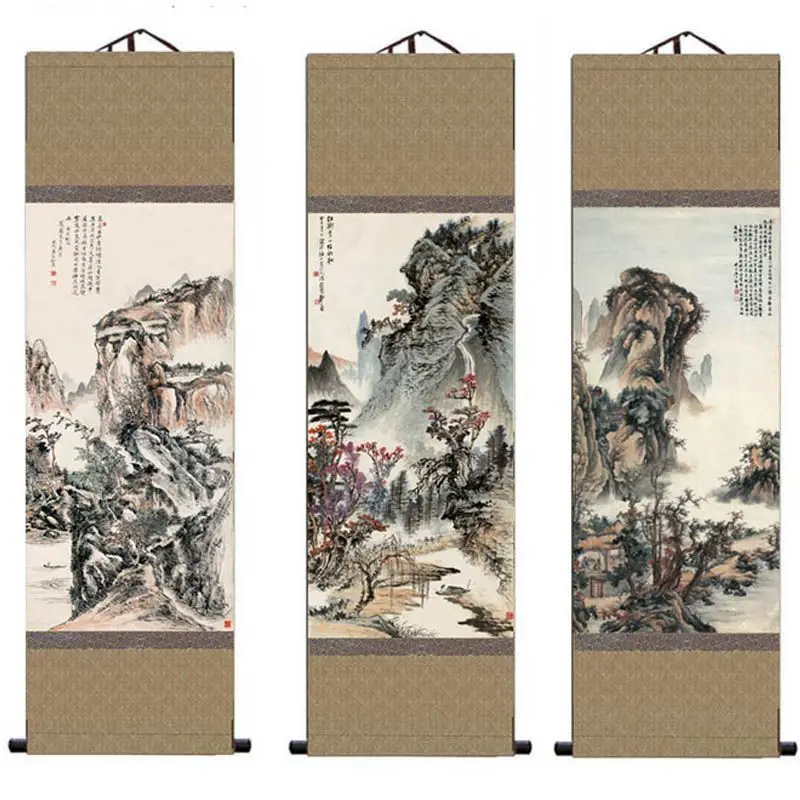 Vintage Chinese Style Hanging Paintings Silk Scrolls Ancient Wind Hanging Wall Household Feng Shui Background Cloth Decorative