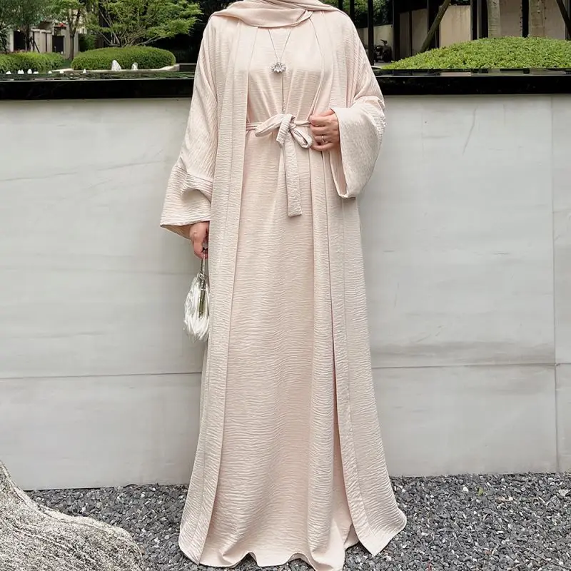 Modest Women Open Abaya Kaftan Dubai Turkey 2 Piece Muslim\'s Set Luxury Islam Robe African Dress Kimono Morocco Clothing Caftan