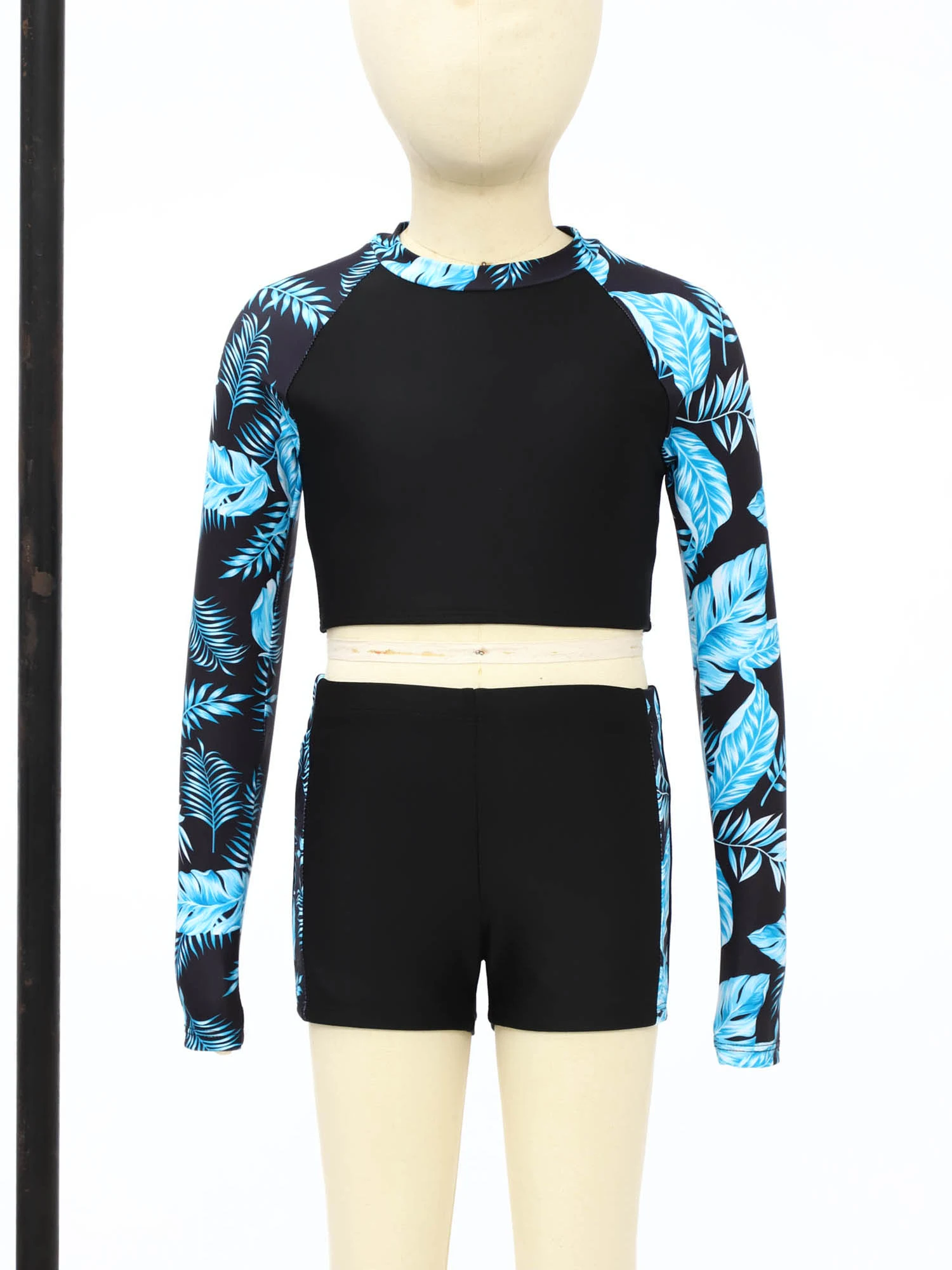 Kids Girls Rash Guard Swimwear Two Pieces Swimsuit Sun Protection Printed Long Sleeve Chest Pad Top And Shorts Beach Swim Outfit