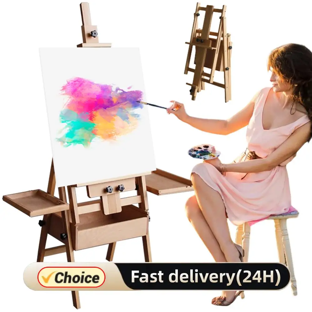 Sztaluga składana z drewna bukowego, dwufunkcyjna, do malowania olejnego, składana, regulowana sztaluga dla dzieci do szkicowania i malowania olejnego.