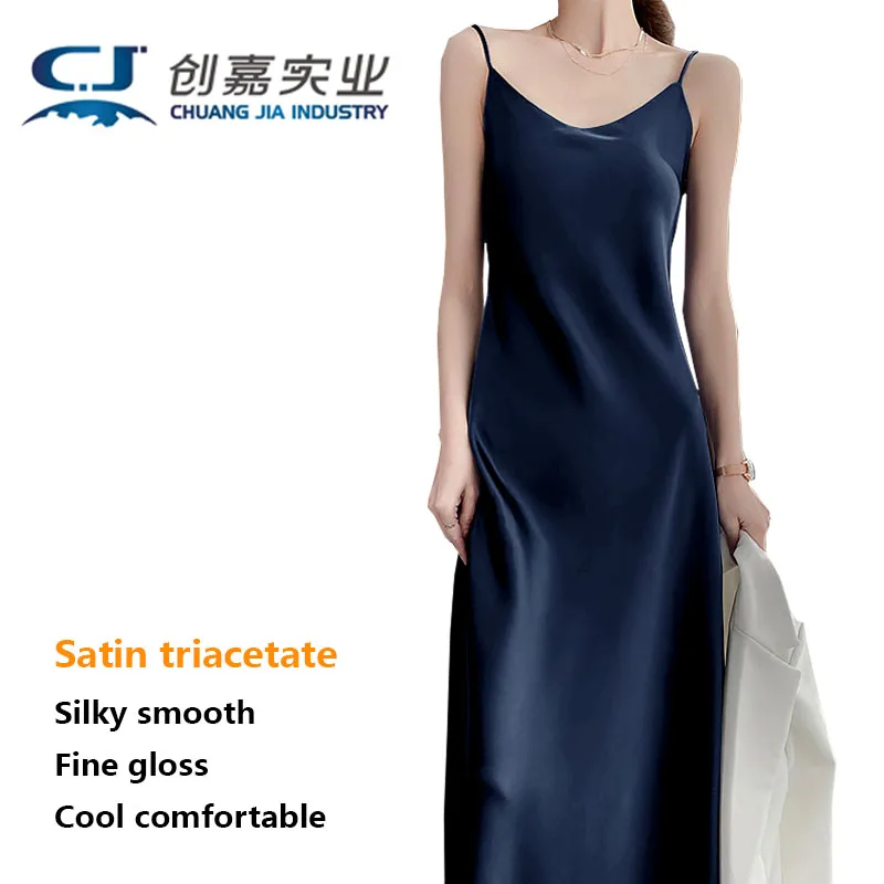 

Satin Triacetate Spring and Summer Women's Suspender V-neck Dress Temperament Long Skirt Smooth Bright Fashion High-end Clothing