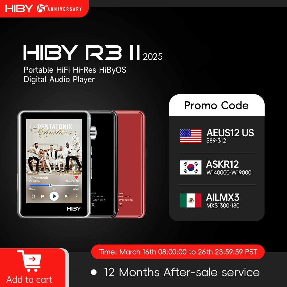 HiBy R3 II 2025 / R3 Gen 2 Music Player Bluetooth 5.1 WiFi MQA16X DSD256 Web Radio USB Audio Dongle DAC X1600E ES9219C 3.2‘’