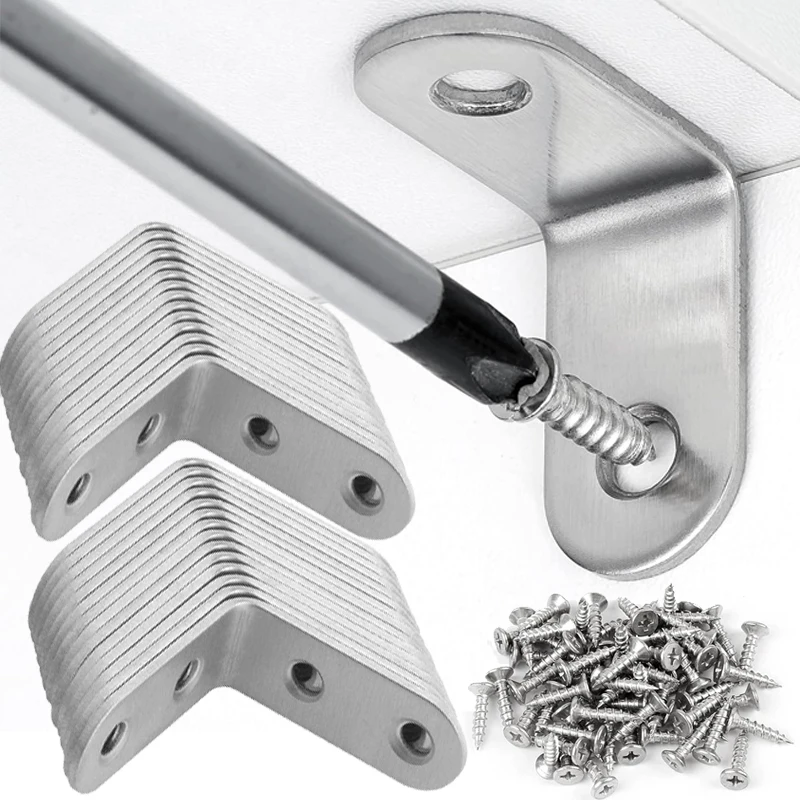 Soporte en L de Ángulo Recto de Acero Inoxidable, Conector de 90 Grados para Muebles, Soportes para Estantes de Madera y Mesas