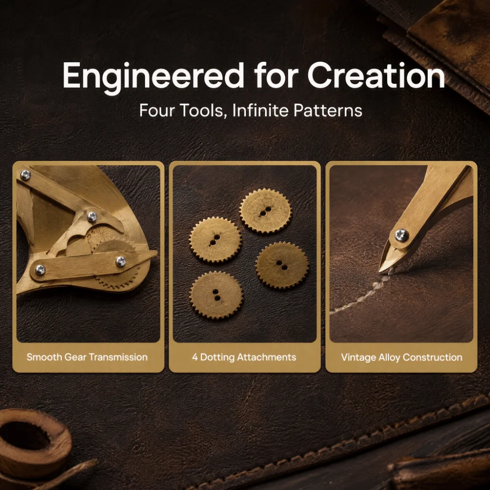 Vintage Precision Ruling Pen Set Interchangeable Wheels Solid Alloy Material Mechanical Gear Train Four Specifications