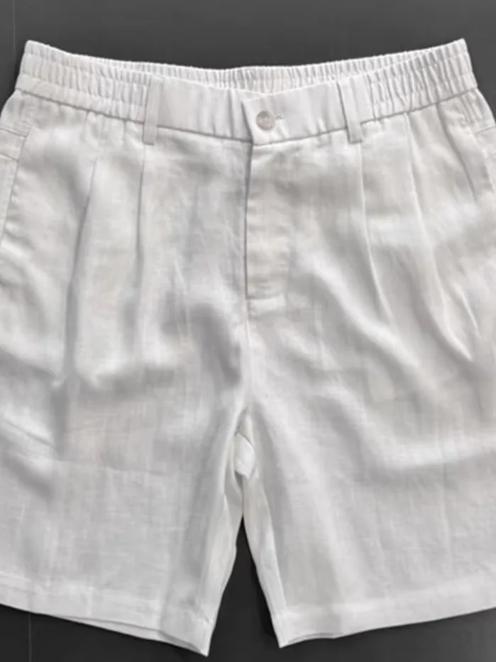 

2025 New Men's Spor Linen Silk Casual orts Five-Quarter Length Straight Leg mid Waist Breathable Summer Faion orts