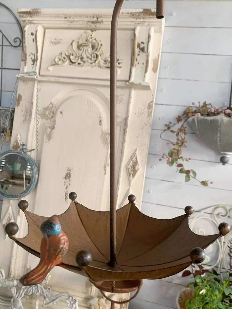 Handmade Rustic Metal Decorative Upside Down Umbrella as Planter or Bird Feeder, Hanging or Stake