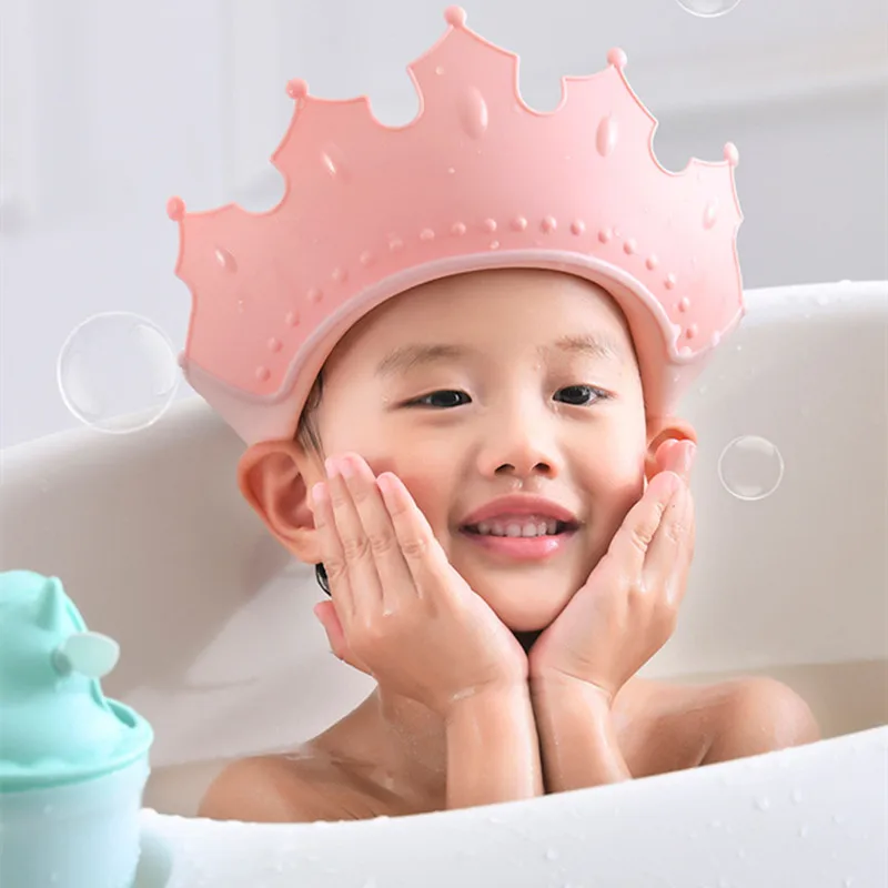 เด็กกันน้ําแชมพูหมวก Crown หมวกอาบน้ําเด็กปรับขนาดการ์ตูน Bath Visor ทารกผม SHIELD ป้องกันหู