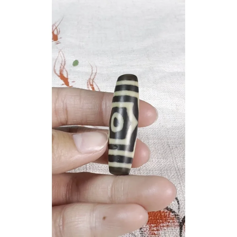 Old agate Tibetan Dzi beads yellow stripe 3 eye totem Amulet pendant GZI #3065