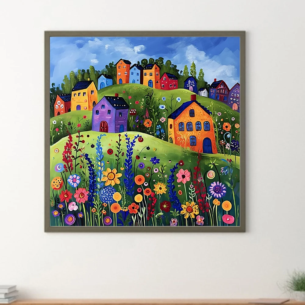 5D DIY Full Round Drill Diamond Painting Colorful House Home Art Decor 40x40cm